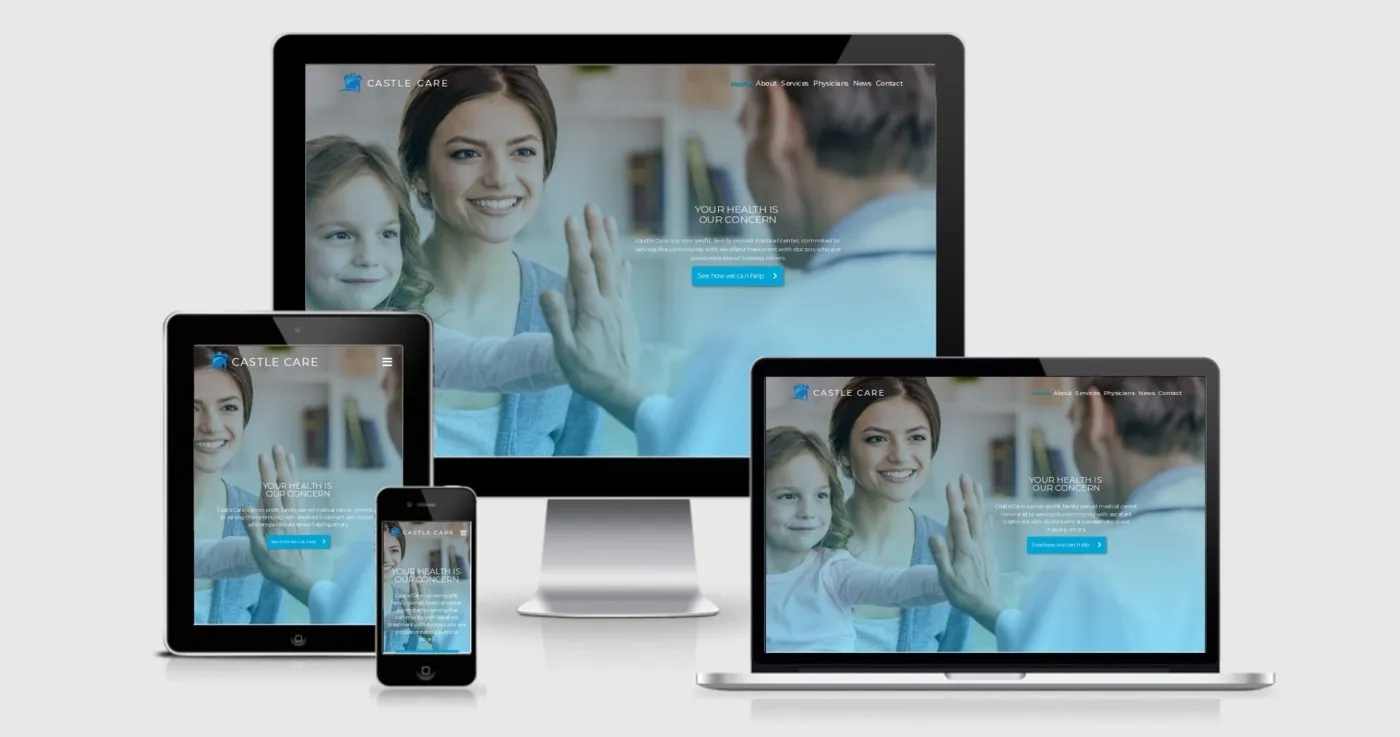 The Castle Care website shown on a desktop, laptop, tablet and phone